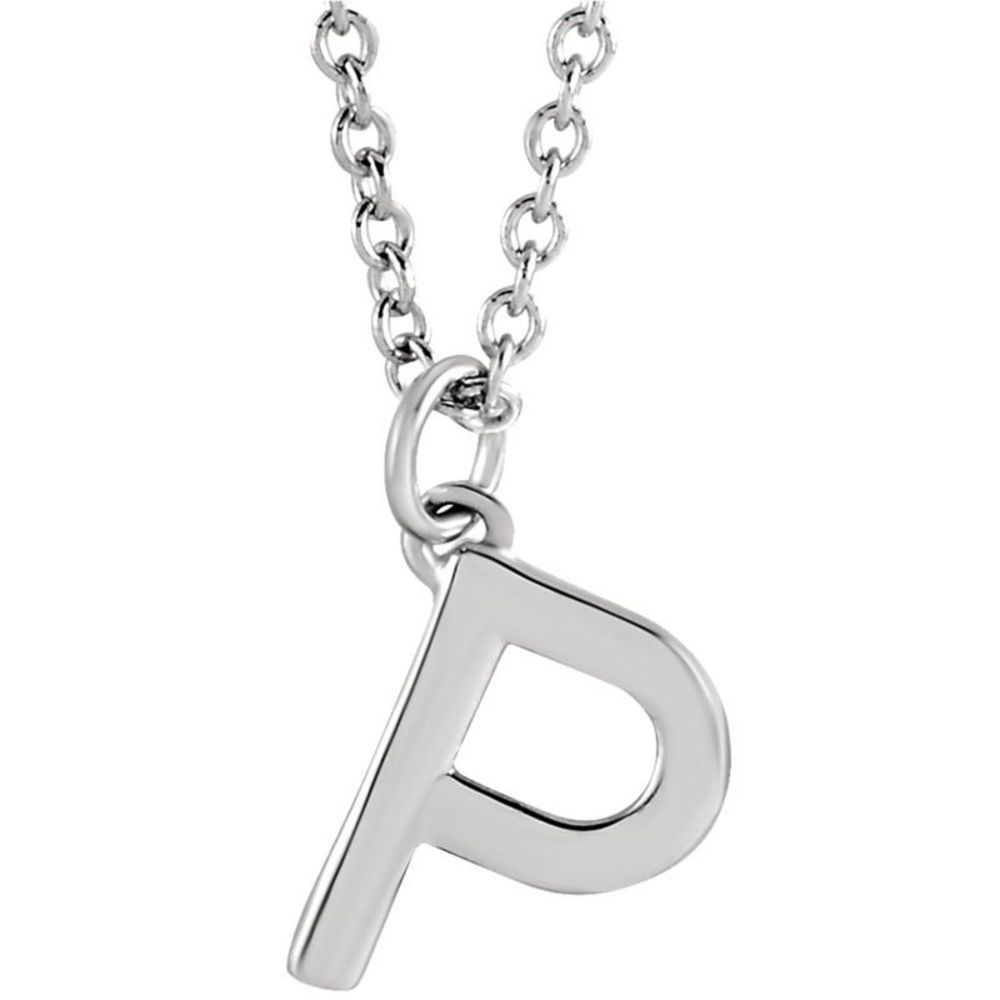 Platinum 9.5mm Small Block Initial P Necklace, 18 Inch